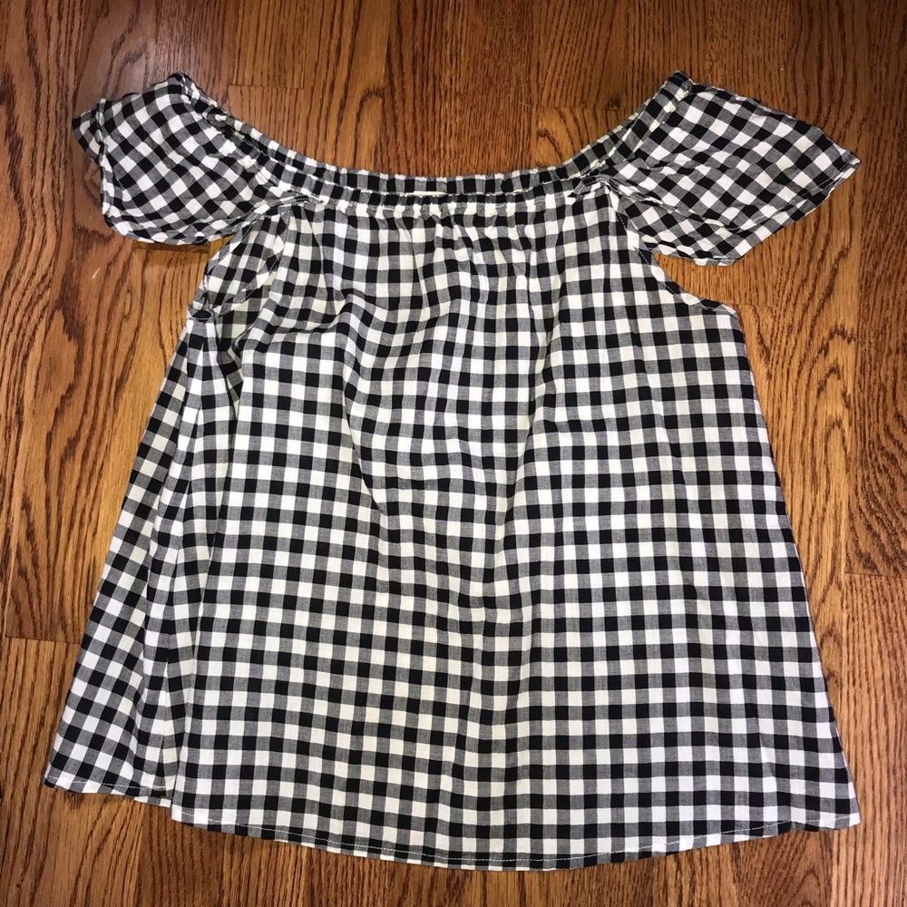 Checkered off the shoulder top